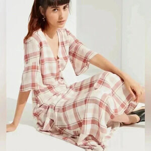 Urban Outfitters Plaid Button Down Maxi Dress Size SP